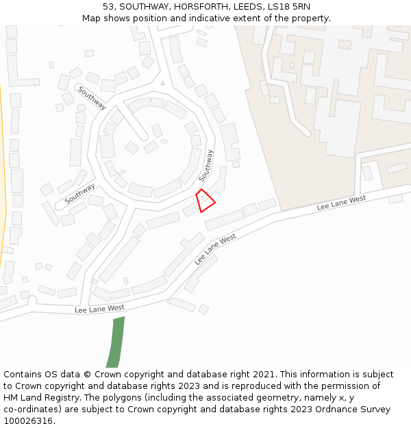 53, SOUTHWAY, HORSFORTH, LEEDS, LS18 5RN: Location map and indicative extent of plot