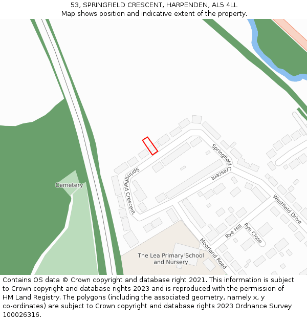 53, SPRINGFIELD CRESCENT, HARPENDEN, AL5 4LL: Location map and indicative extent of plot