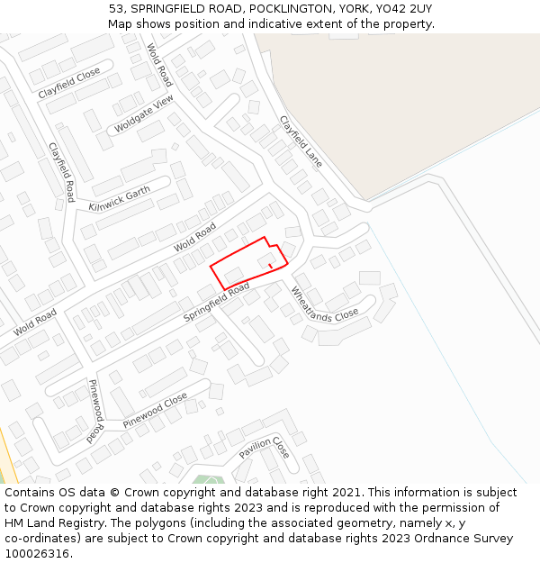 53, SPRINGFIELD ROAD, POCKLINGTON, YORK, YO42 2UY: Location map and indicative extent of plot