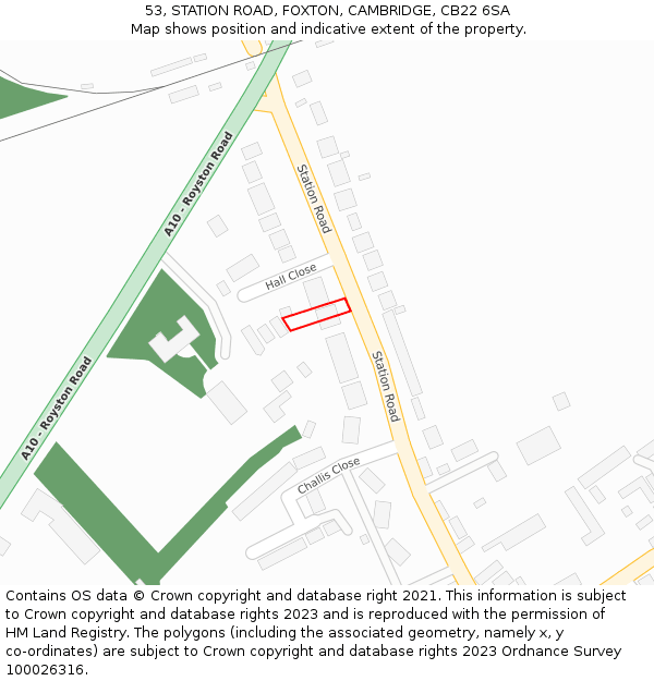 53, STATION ROAD, FOXTON, CAMBRIDGE, CB22 6SA: Location map and indicative extent of plot