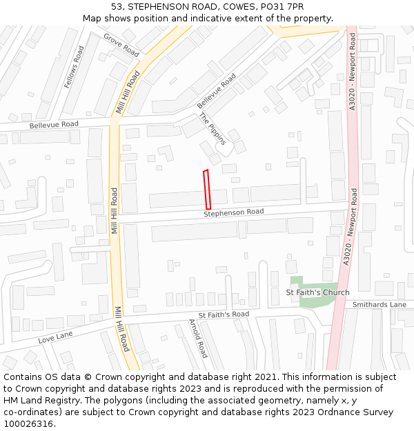 53, STEPHENSON ROAD, COWES, PO31 7PR: Location map and indicative extent of plot