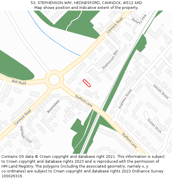 53, STEPHENSON WAY, HEDNESFORD, CANNOCK, WS12 4AD: Location map and indicative extent of plot