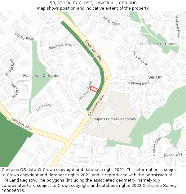 53, STOCKLEY CLOSE, HAVERHILL, CB9 0NB: Location map and indicative extent of plot