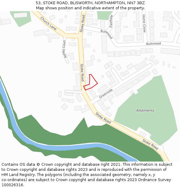 53, STOKE ROAD, BLISWORTH, NORTHAMPTON, NN7 3BZ: Location map and indicative extent of plot