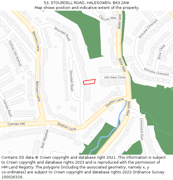 53, STOURDELL ROAD, HALESOWEN, B63 2AW: Location map and indicative extent of plot