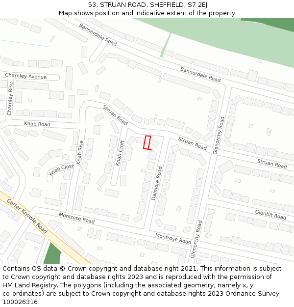 53, STRUAN ROAD, SHEFFIELD, S7 2EJ: Location map and indicative extent of plot