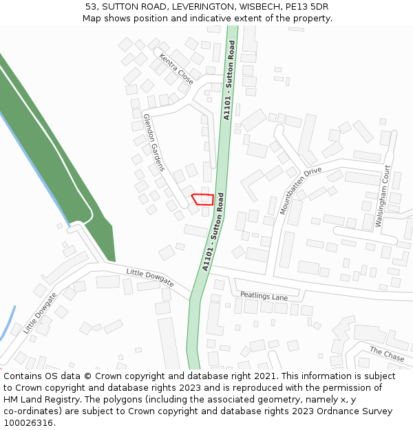 53, SUTTON ROAD, LEVERINGTON, WISBECH, PE13 5DR: Location map and indicative extent of plot