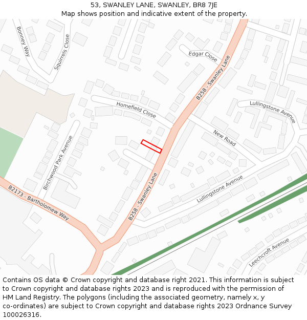 53, SWANLEY LANE, SWANLEY, BR8 7JE: Location map and indicative extent of plot