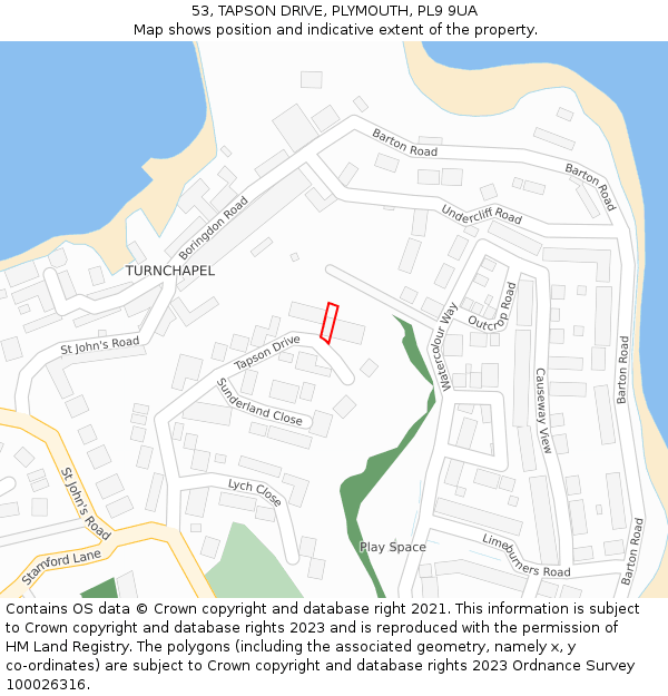 53, TAPSON DRIVE, PLYMOUTH, PL9 9UA: Location map and indicative extent of plot