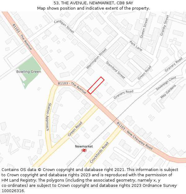 53, THE AVENUE, NEWMARKET, CB8 9AY: Location map and indicative extent of plot