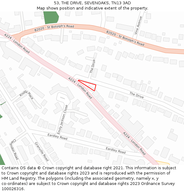 53, THE DRIVE, SEVENOAKS, TN13 3AD: Location map and indicative extent of plot