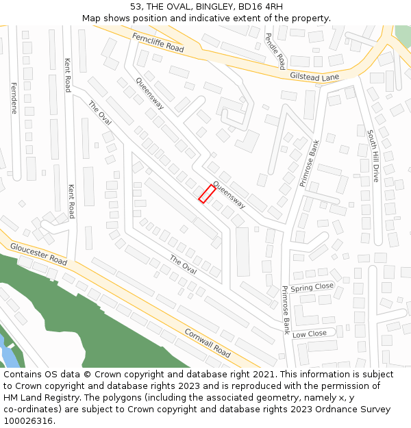 53, THE OVAL, BINGLEY, BD16 4RH: Location map and indicative extent of plot