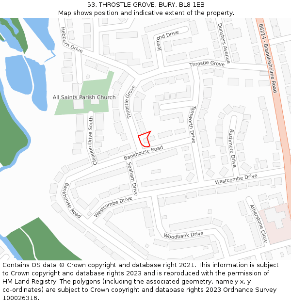 53, THROSTLE GROVE, BURY, BL8 1EB: Location map and indicative extent of plot