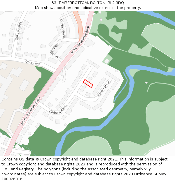 53, TIMBERBOTTOM, BOLTON, BL2 3DQ: Location map and indicative extent of plot
