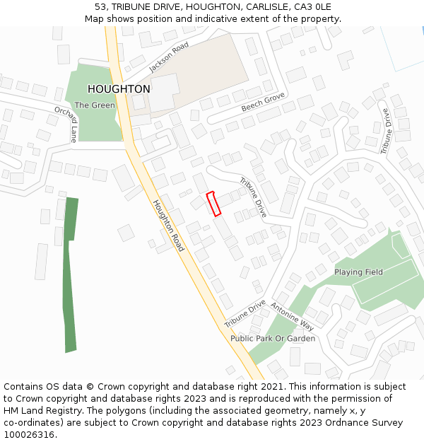 53, TRIBUNE DRIVE, HOUGHTON, CARLISLE, CA3 0LE: Location map and indicative extent of plot