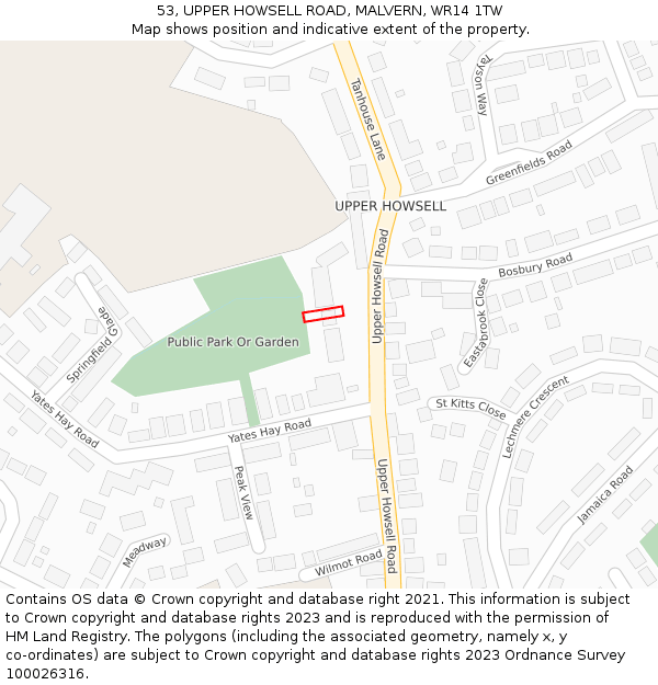 53, UPPER HOWSELL ROAD, MALVERN, WR14 1TW: Location map and indicative extent of plot