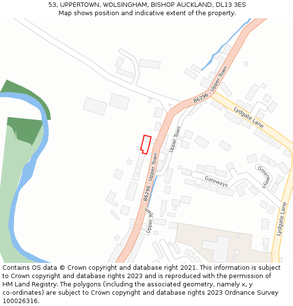 53, UPPERTOWN, WOLSINGHAM, BISHOP AUCKLAND, DL13 3ES: Location map and indicative extent of plot