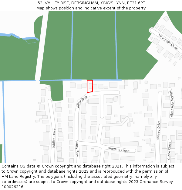53, VALLEY RISE, DERSINGHAM, KING'S LYNN, PE31 6PT: Location map and indicative extent of plot