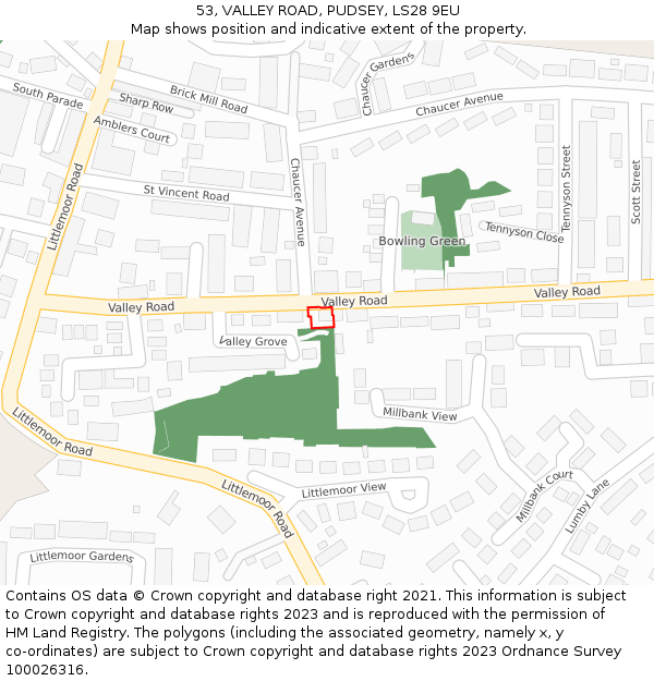 53, VALLEY ROAD, PUDSEY, LS28 9EU: Location map and indicative extent of plot
