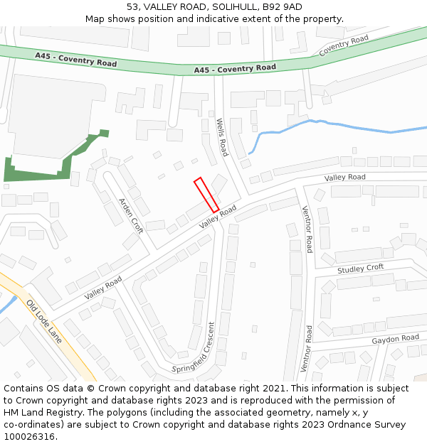 53, VALLEY ROAD, SOLIHULL, B92 9AD: Location map and indicative extent of plot