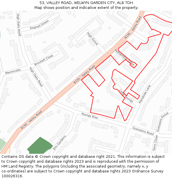 53, VALLEY ROAD, WELWYN GARDEN CITY, AL8 7DH: Location map and indicative extent of plot