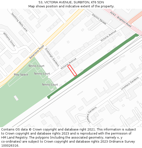 53, VICTORIA AVENUE, SURBITON, KT6 5DN: Location map and indicative extent of plot