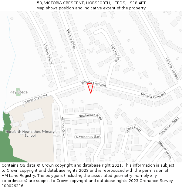 53, VICTORIA CRESCENT, HORSFORTH, LEEDS, LS18 4PT: Location map and indicative extent of plot