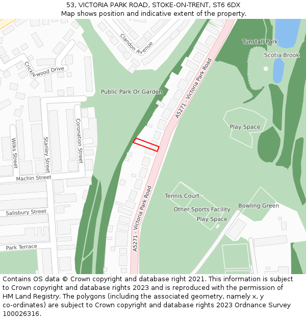 53, VICTORIA PARK ROAD, STOKE-ON-TRENT, ST6 6DX: Location map and indicative extent of plot