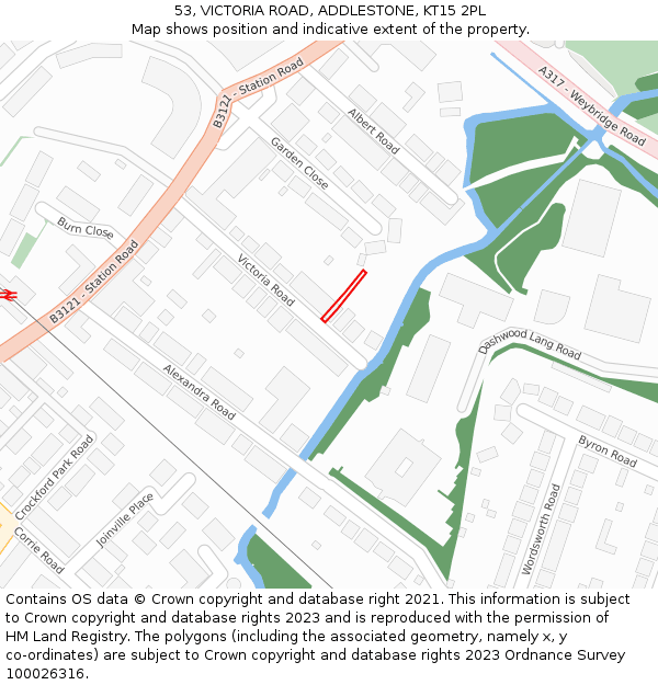 53, VICTORIA ROAD, ADDLESTONE, KT15 2PL: Location map and indicative extent of plot