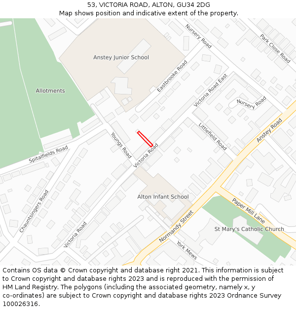 53, VICTORIA ROAD, ALTON, GU34 2DG: Location map and indicative extent of plot