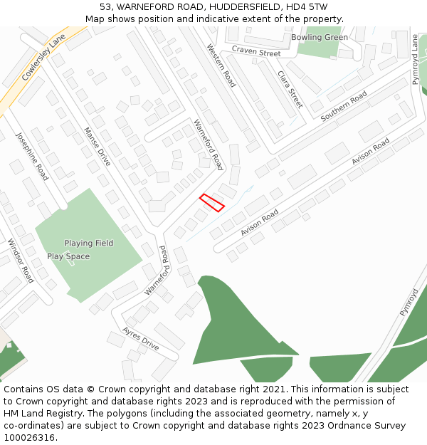 53, WARNEFORD ROAD, HUDDERSFIELD, HD4 5TW: Location map and indicative extent of plot