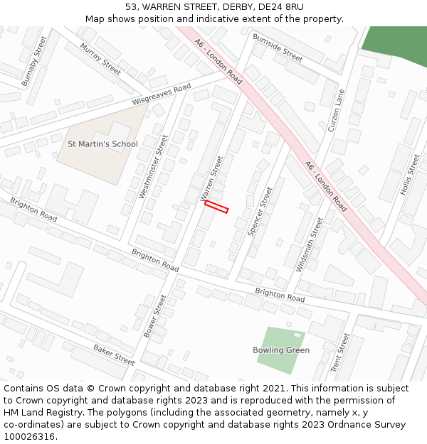 53, WARREN STREET, DERBY, DE24 8RU: Location map and indicative extent of plot