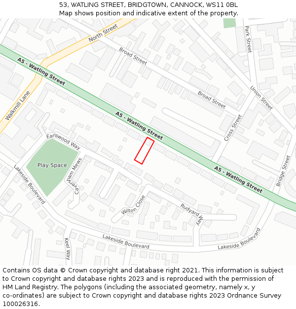 53, WATLING STREET, BRIDGTOWN, CANNOCK, WS11 0BL: Location map and indicative extent of plot