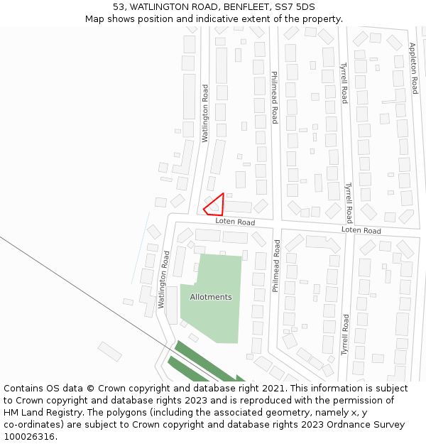53, WATLINGTON ROAD, BENFLEET, SS7 5DS: Location map and indicative extent of plot