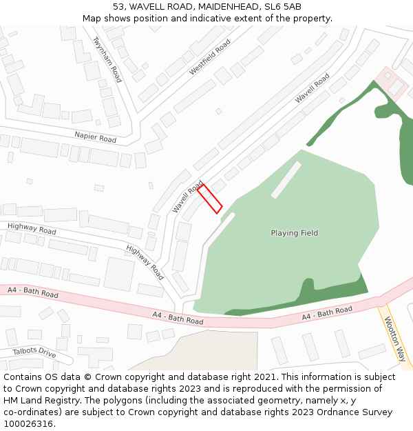 53, WAVELL ROAD, MAIDENHEAD, SL6 5AB: Location map and indicative extent of plot