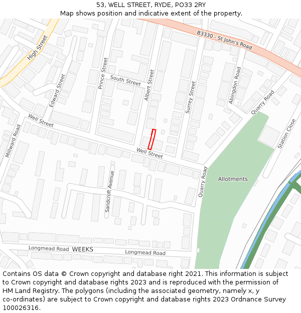 53, WELL STREET, RYDE, PO33 2RY: Location map and indicative extent of plot