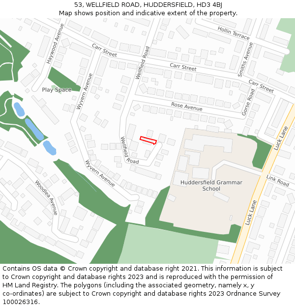 53, WELLFIELD ROAD, HUDDERSFIELD, HD3 4BJ: Location map and indicative extent of plot
