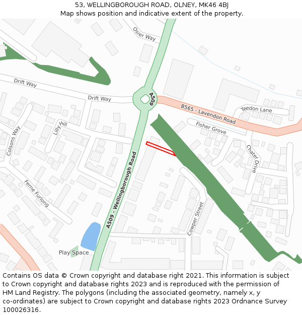53, WELLINGBOROUGH ROAD, OLNEY, MK46 4BJ: Location map and indicative extent of plot