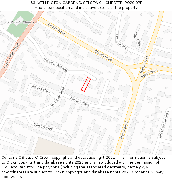53, WELLINGTON GARDENS, SELSEY, CHICHESTER, PO20 0RF: Location map and indicative extent of plot