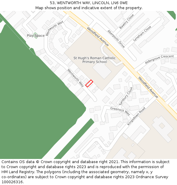 53, WENTWORTH WAY, LINCOLN, LN6 0WE: Location map and indicative extent of plot