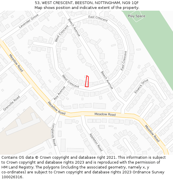 53, WEST CRESCENT, BEESTON, NOTTINGHAM, NG9 1QF: Location map and indicative extent of plot