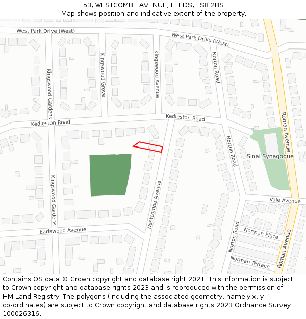 53, WESTCOMBE AVENUE, LEEDS, LS8 2BS: Location map and indicative extent of plot