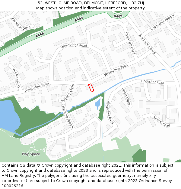53, WESTHOLME ROAD, BELMONT, HEREFORD, HR2 7UJ: Location map and indicative extent of plot