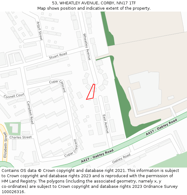 53, WHEATLEY AVENUE, CORBY, NN17 1TF: Location map and indicative extent of plot