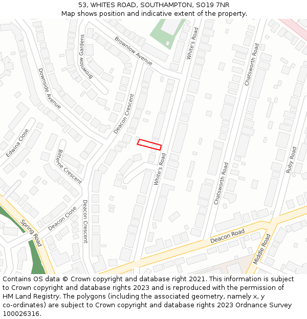 53, WHITES ROAD, SOUTHAMPTON, SO19 7NR: Location map and indicative extent of plot