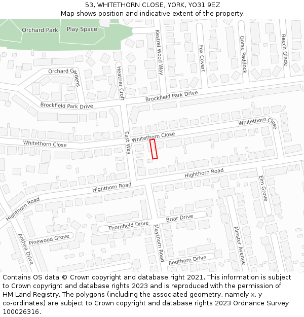 53, WHITETHORN CLOSE, YORK, YO31 9EZ: Location map and indicative extent of plot