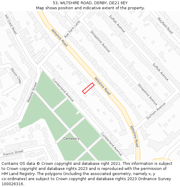 53, WILTSHIRE ROAD, DERBY, DE21 6EY: Location map and indicative extent of plot