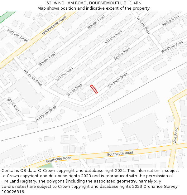 53, WINDHAM ROAD, BOURNEMOUTH, BH1 4RN: Location map and indicative extent of plot