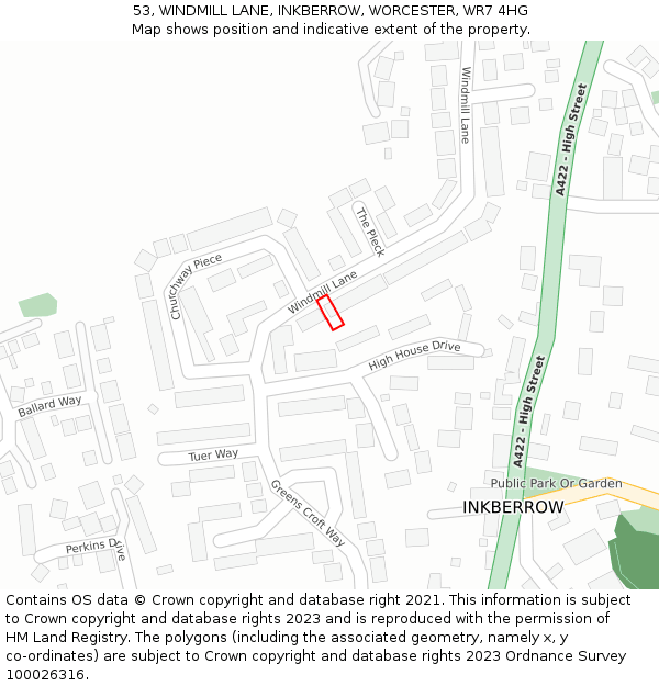 53, WINDMILL LANE, INKBERROW, WORCESTER, WR7 4HG: Location map and indicative extent of plot