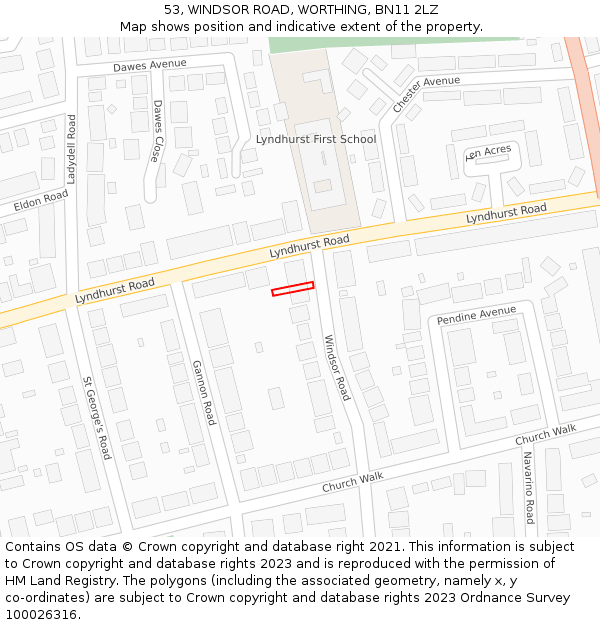 53, WINDSOR ROAD, WORTHING, BN11 2LZ: Location map and indicative extent of plot